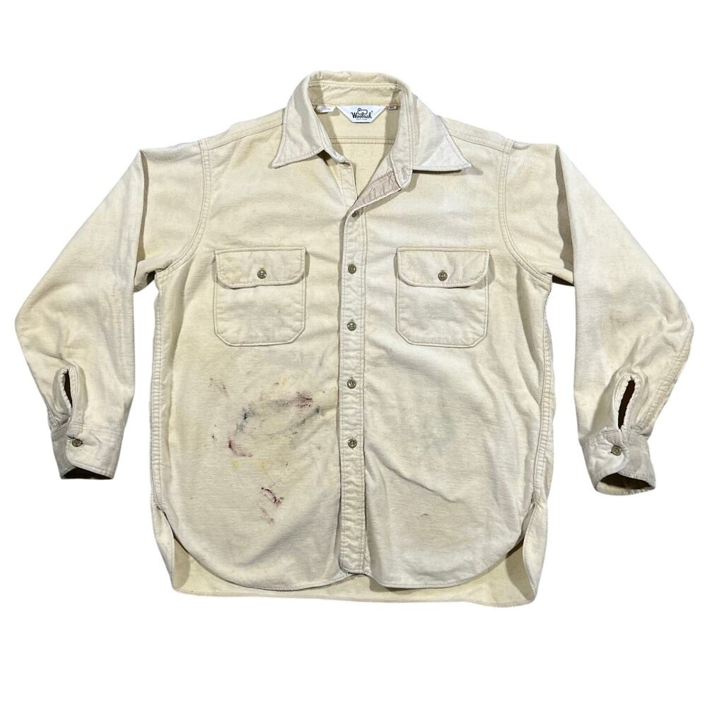 Vintage Woolrich Painters Flannel Shirt Men’s XL Cream Heavyweight Button Up